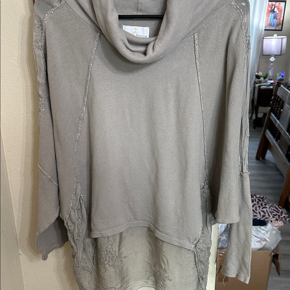 Gray Cowl Neck hi-lo Sweater